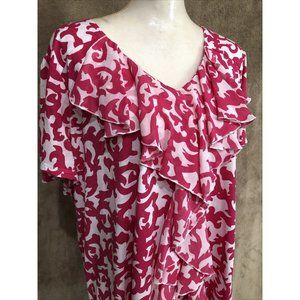 2X Plus Pink Floral Top Blouse Short Sleeve Stretch George #395